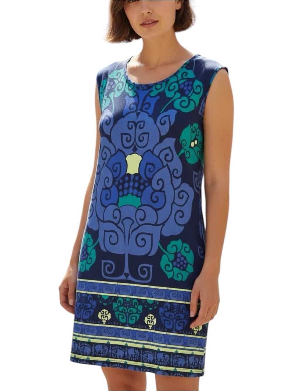 Tori Richard Blue & Green Exclusive Print Mini Dress, Made in Hawaii - Medium